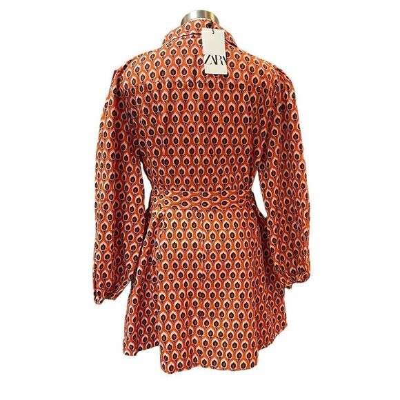 NWT ZARA Dress Brigitte Mini Belted Orange Printed Pockets Sz. XXL - Picture 8 of 14